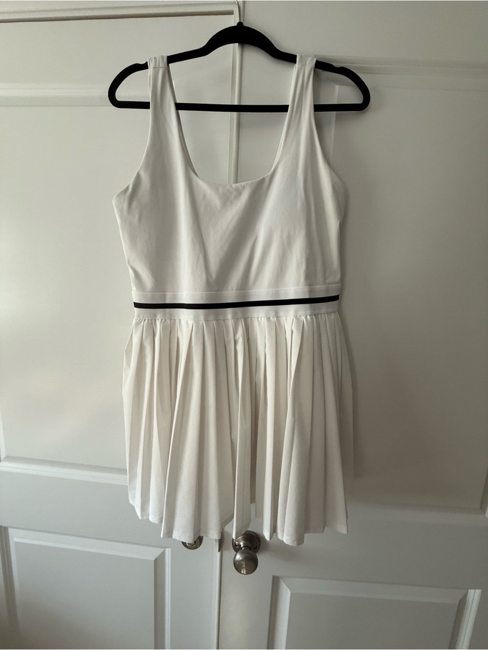 All in motion white Pleated Fit-and-Flare athletic Dress with Black Waistband